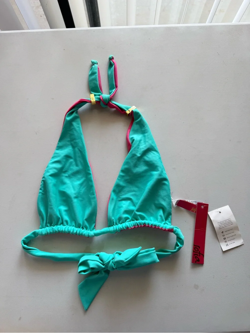 Sofia by ViX Turquoise Halter Bikini Top with Pink Trim.  Size XS